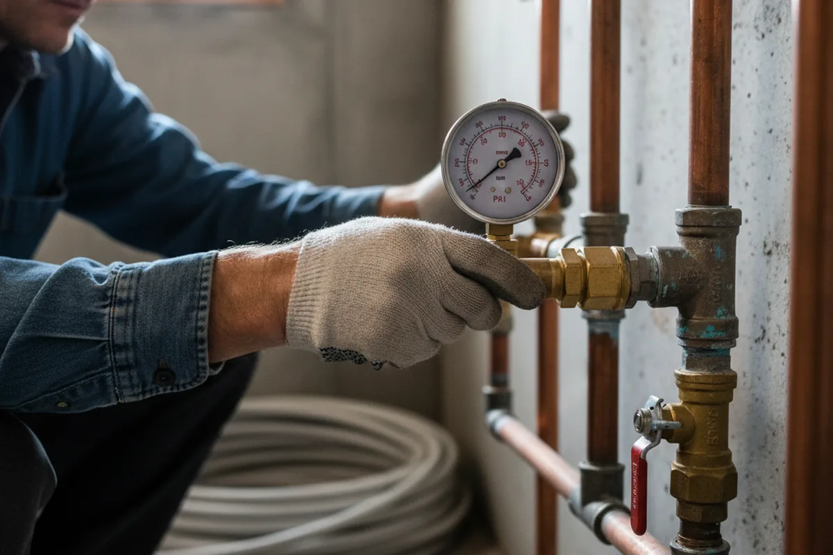 Pressure testing a repaired line during Water Line Repair in Pleasant Lake